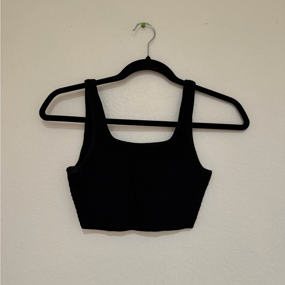 Black Ribbed Crop Top | - Picture 3 of 3